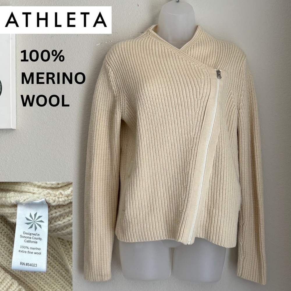 Athleta Wool Sweater | Zipper Wrap Long sleeve with pockets v neck knit